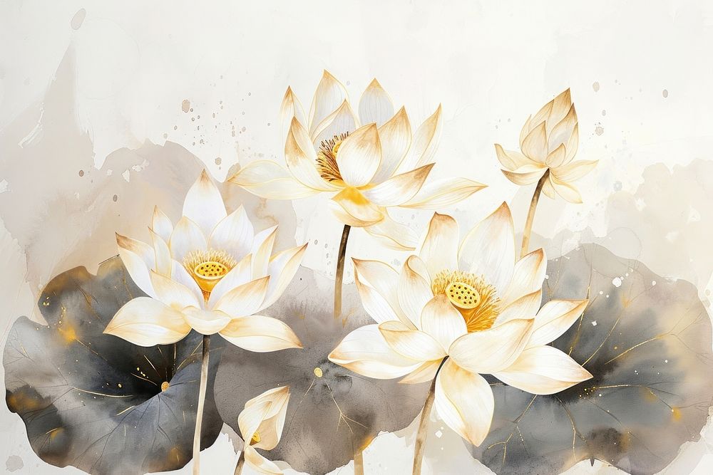 White lotus forest watercolor background painting flower petal.