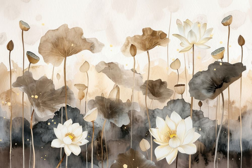 White lotus forest watercolor background painting backgrounds flower.