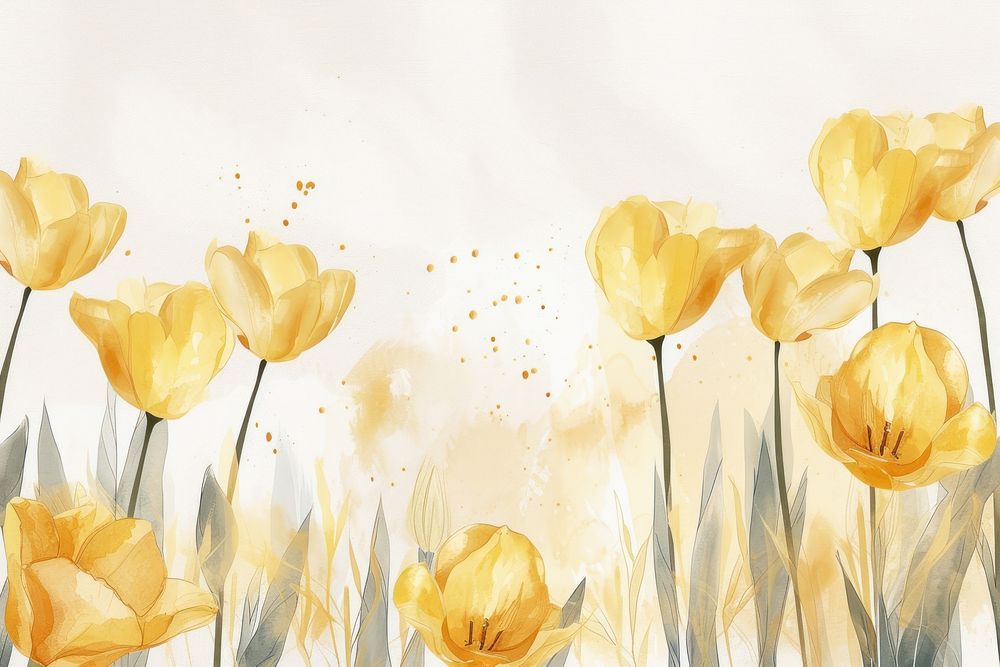 Yellow tulip forest watercolor background backgrounds painting flower.