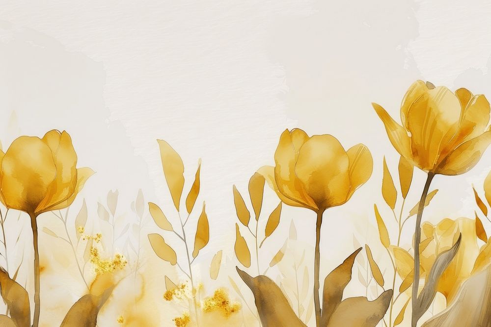 Yellow tulip forest watercolor background backgrounds painting pattern.