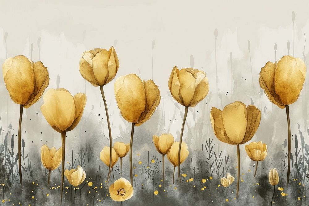 Yellow tulip forest watercolor background painting backgrounds flower.