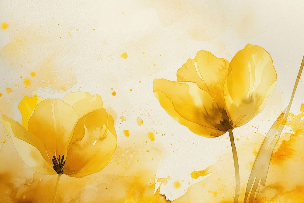 Yellow tulip watercolor background backgrounds painting blossom.