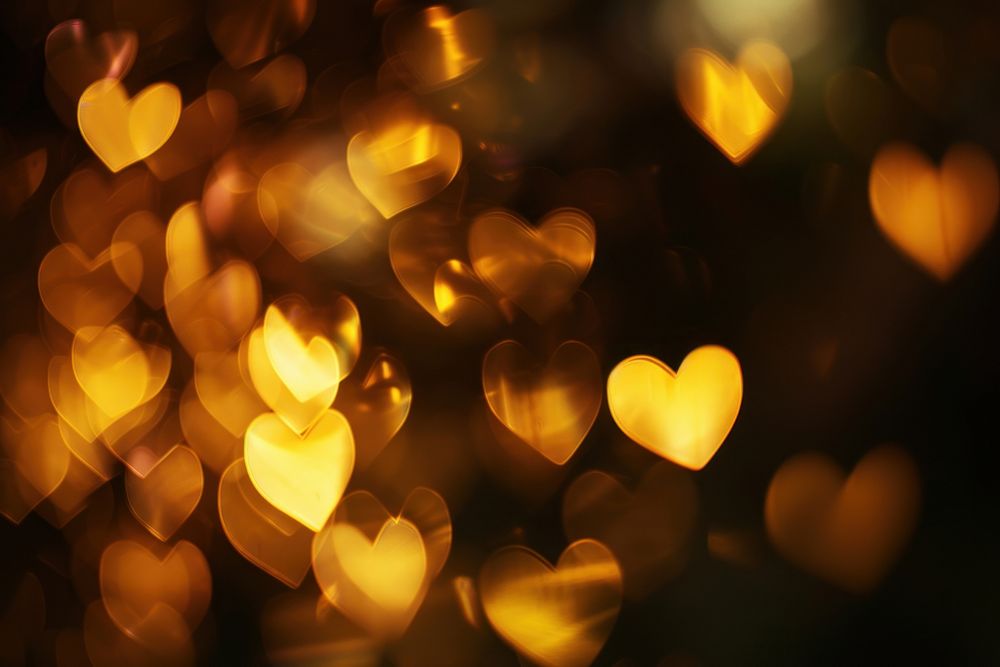 Heart shape boke light gold illuminated.