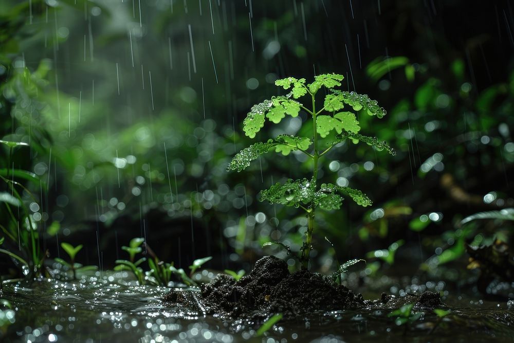 A green plant rain raindrop outdoors.
