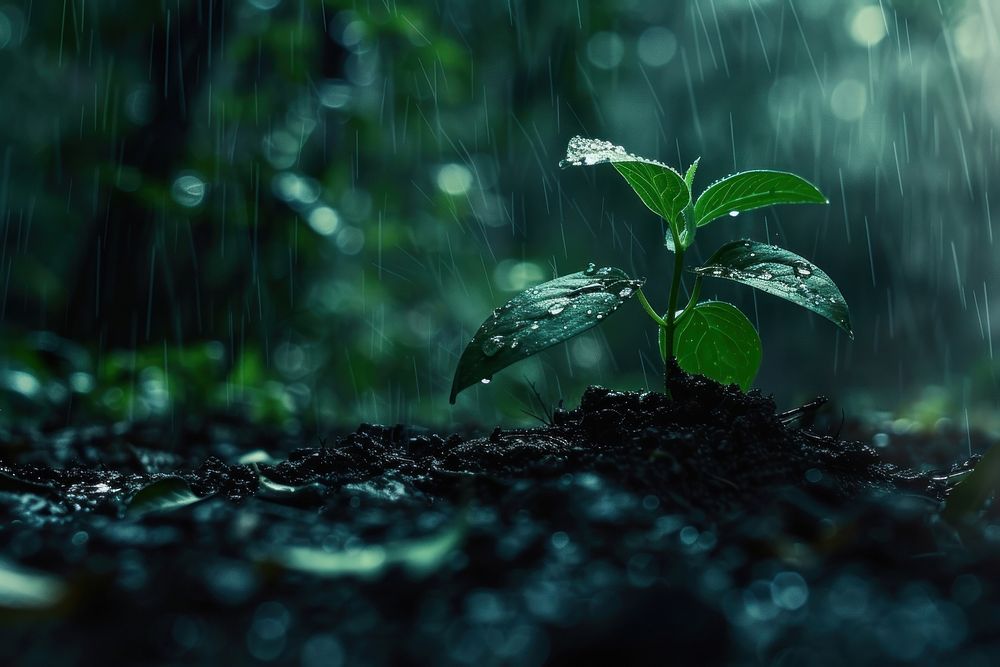A green plant rain outdoors nature.
