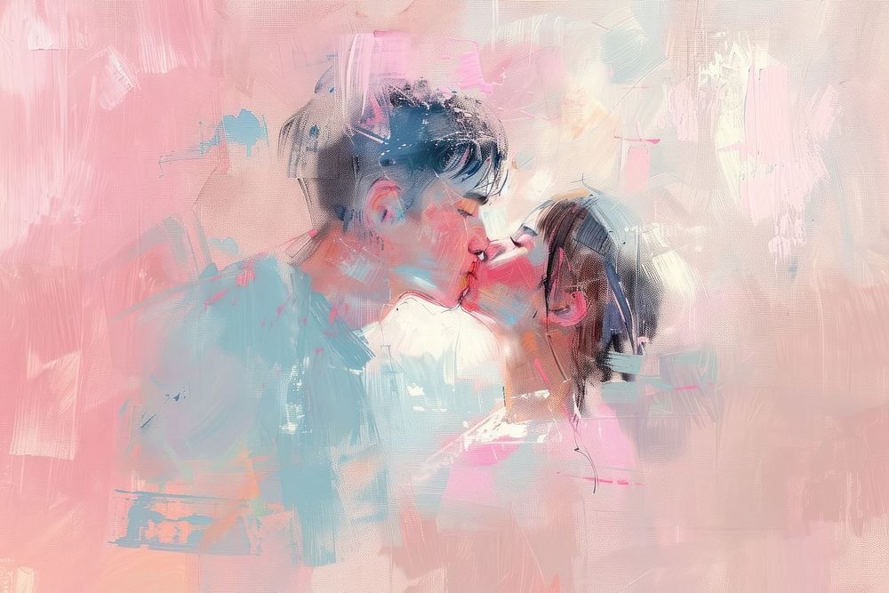 Boy and girl kissing paint art togetherness.