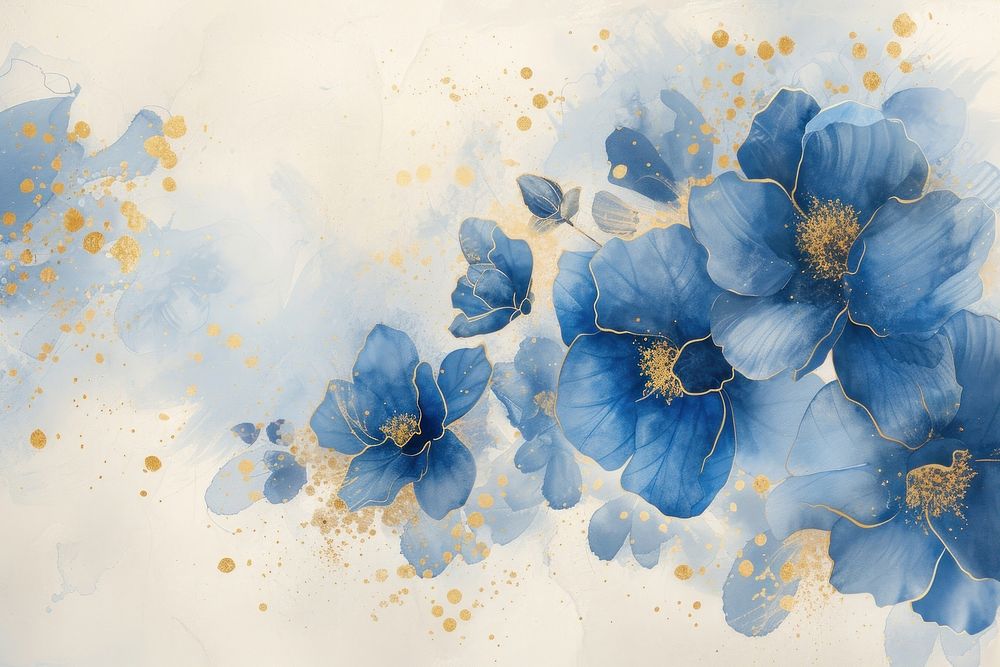 Blue floral watercolor background painting backgrounds pattern.