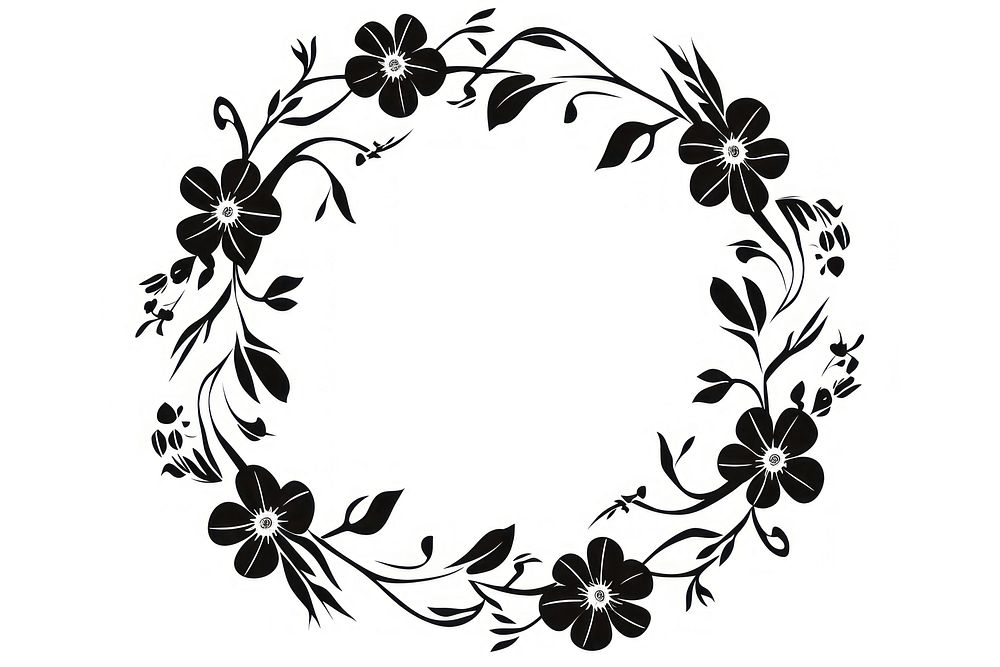 Circle frame flower pattern monochrome graphics.