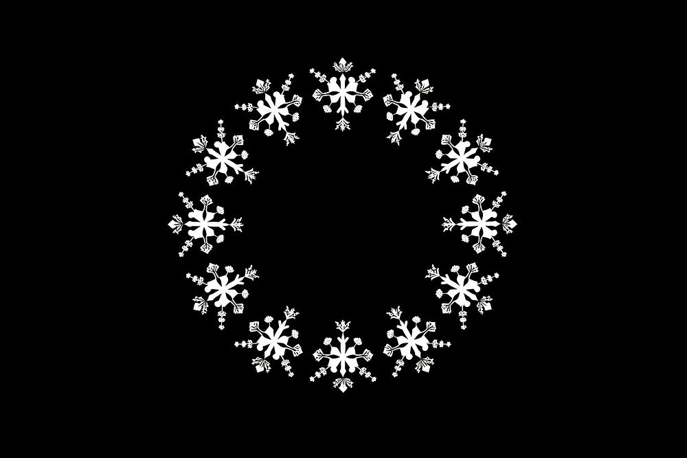 Circle frame snowflake pattern white black.
