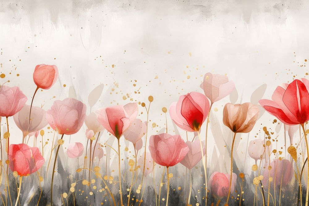 Colorful tulip forest watercolor background painting backgrounds outdoors.