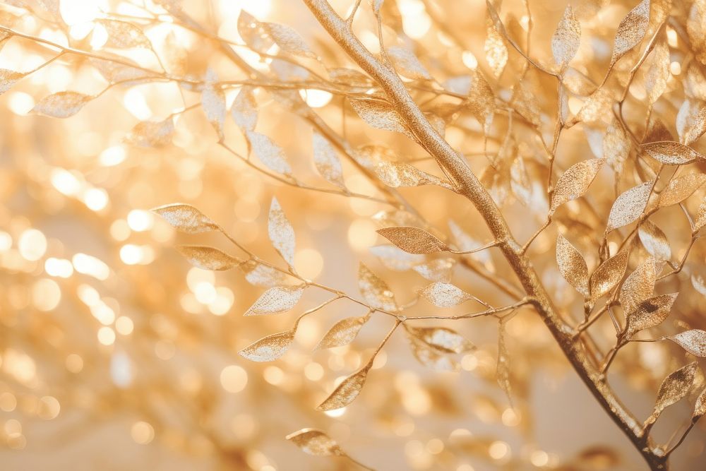 Gold tree branch backgrounds glitter tranquility.