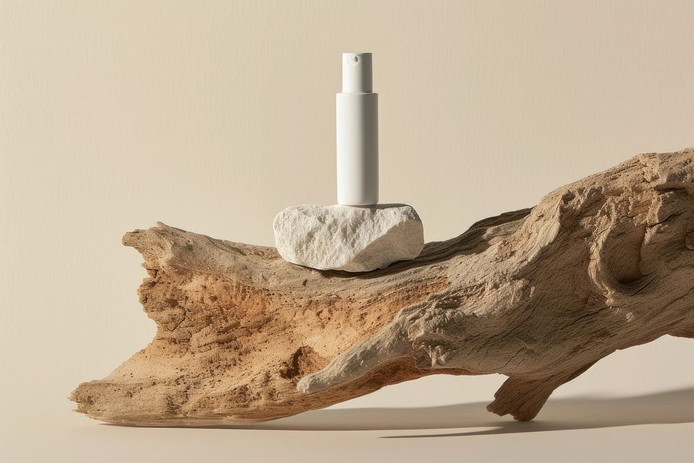 Skincare tube packaging wood sculpture driftwood.