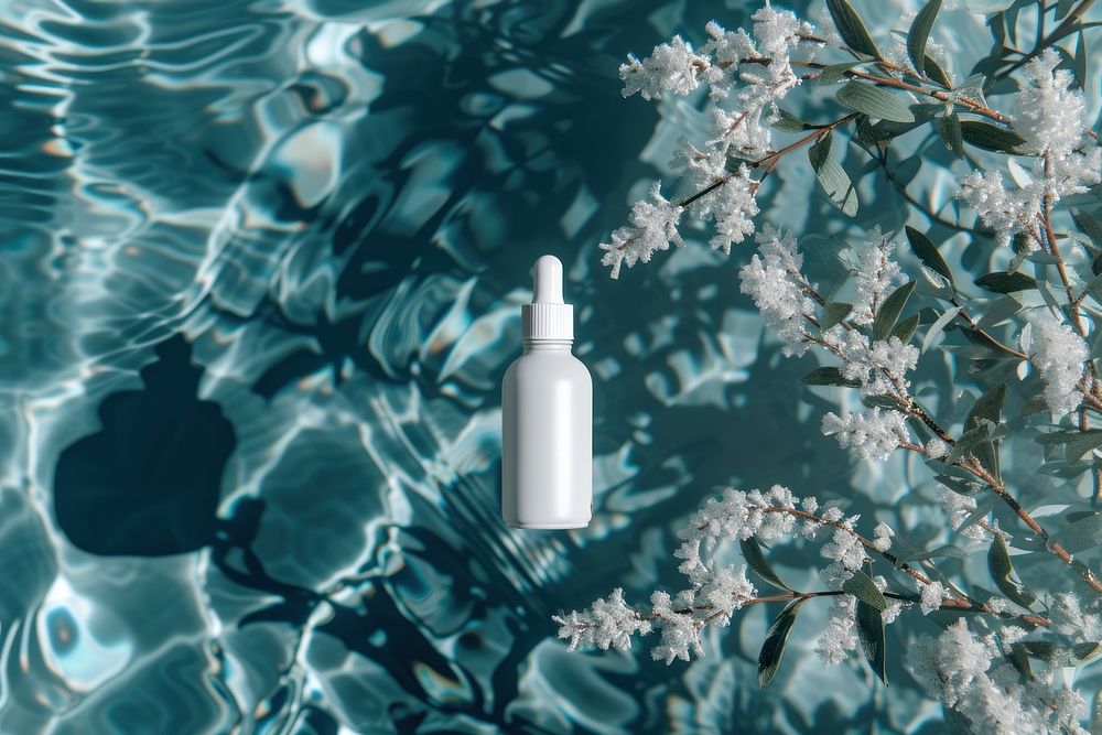 Serum skincare packaging outdoors nature bottle.