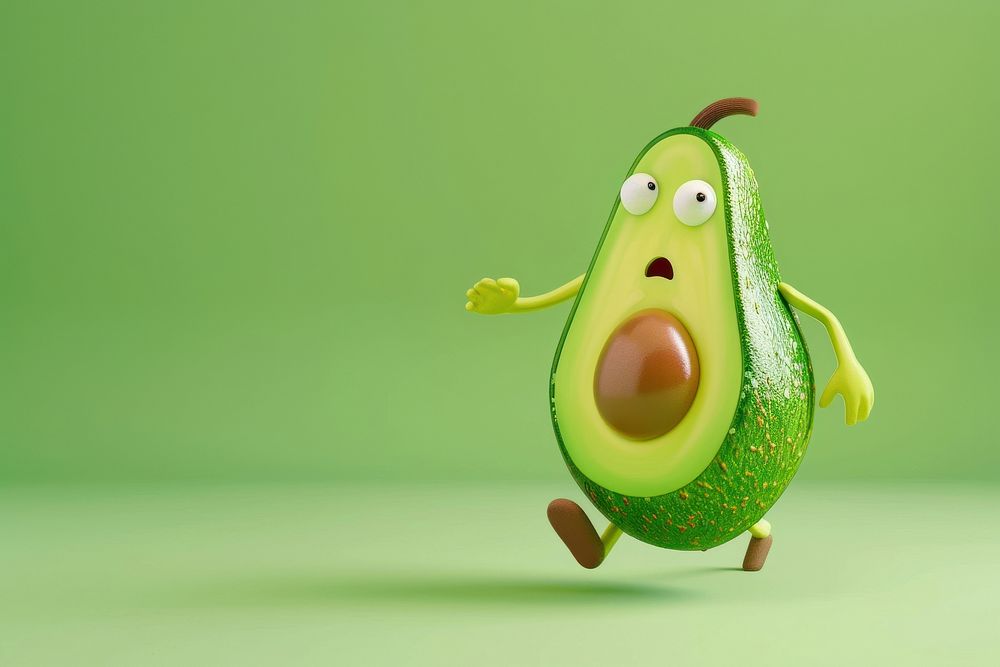 3d avocado character cartoon fruit plant.