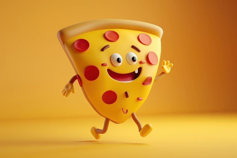 3d pizza character cartoon anthropomorphic happiness.