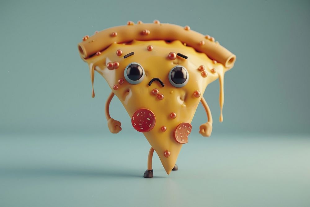 3d pizza character cartoon food representation.