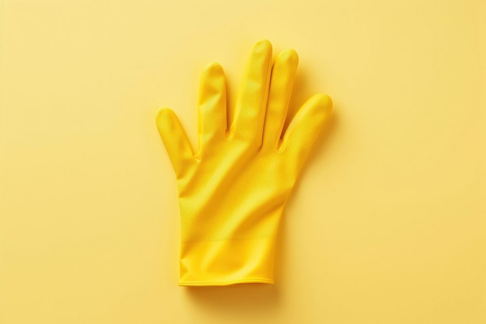 Yellow rubber glove clothing hygiene apparel.