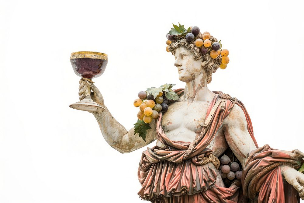 Greek sculpture holding wine statue glass representation.