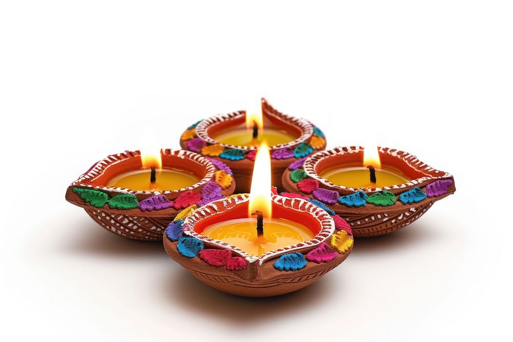 Traditional Indian festival diwali white background illuminated.