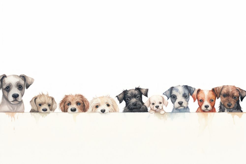 Dogs border watercolor animal mammal puppy.