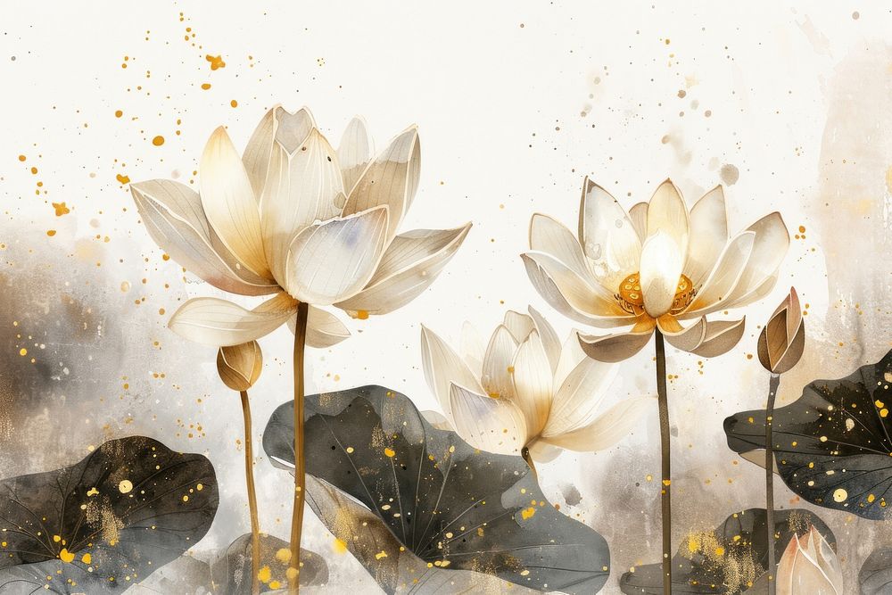 Lotus forest watercolor background painting flower plant.