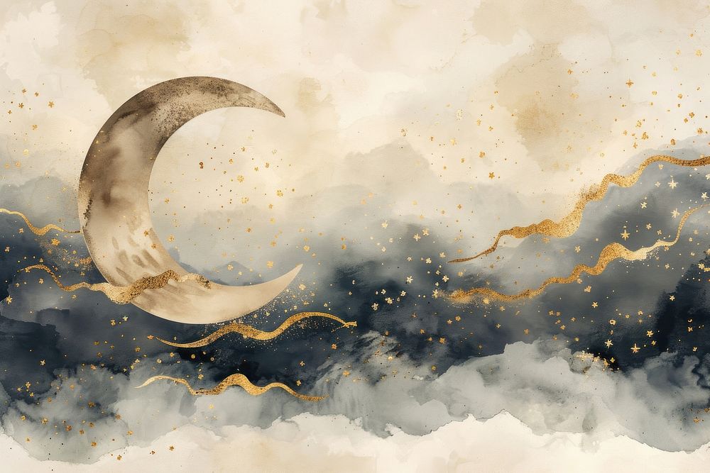 Moon watercolor background backgrounds outdoors painting.