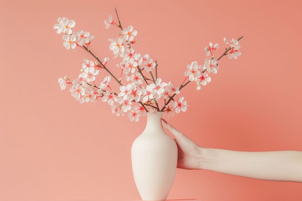 Cherry blossom flowers vase plant pink.
