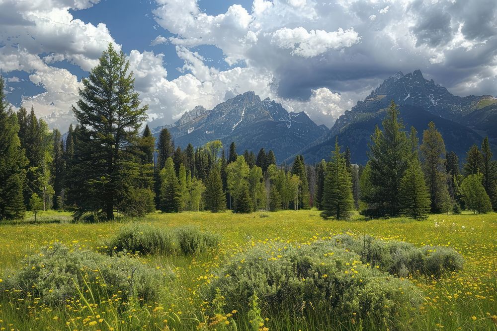The Teton Mountains landscape grassland mountain.