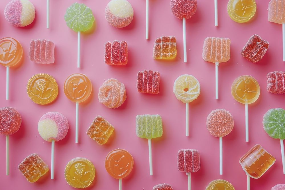 Jellies and gummies lollipop confectionery backgrounds.