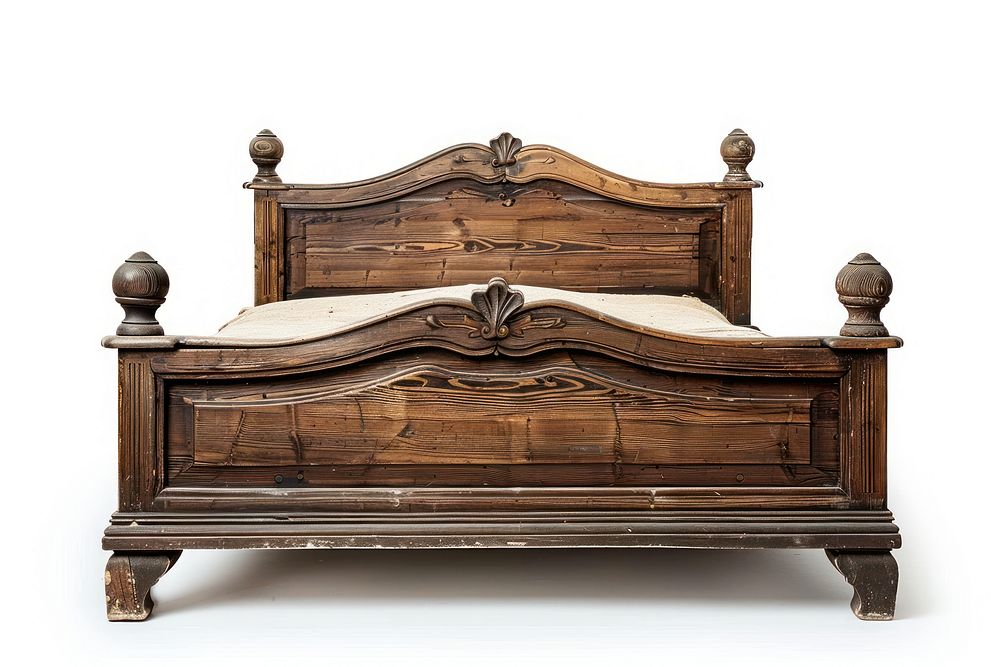 Vintage wooden bed furniture white background architecture.