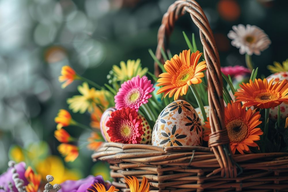 Easter eggs flower basket easter.