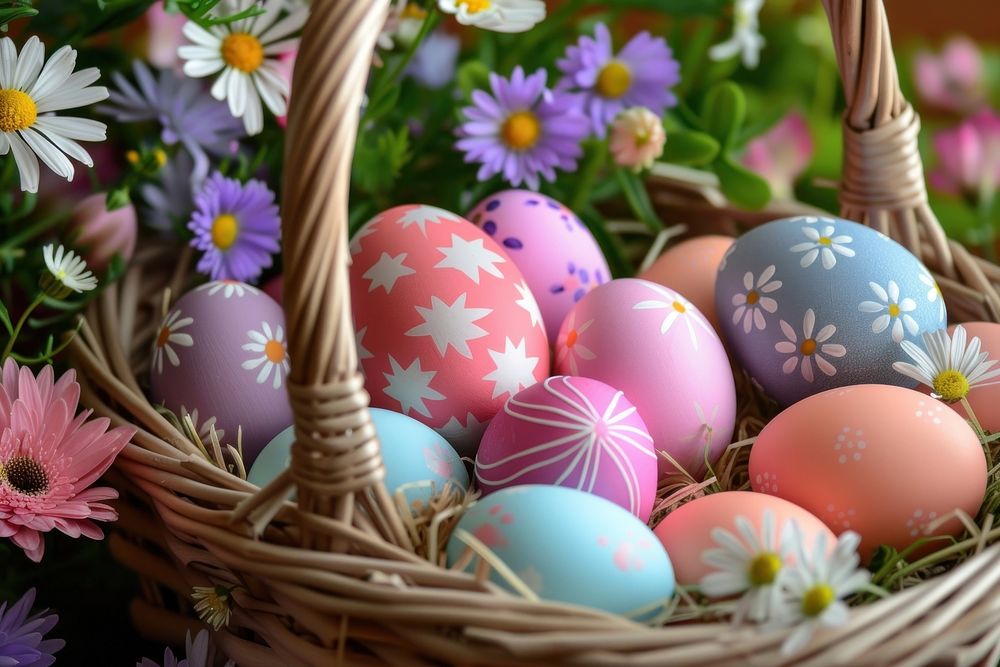 Easter eggs basket flower easter.