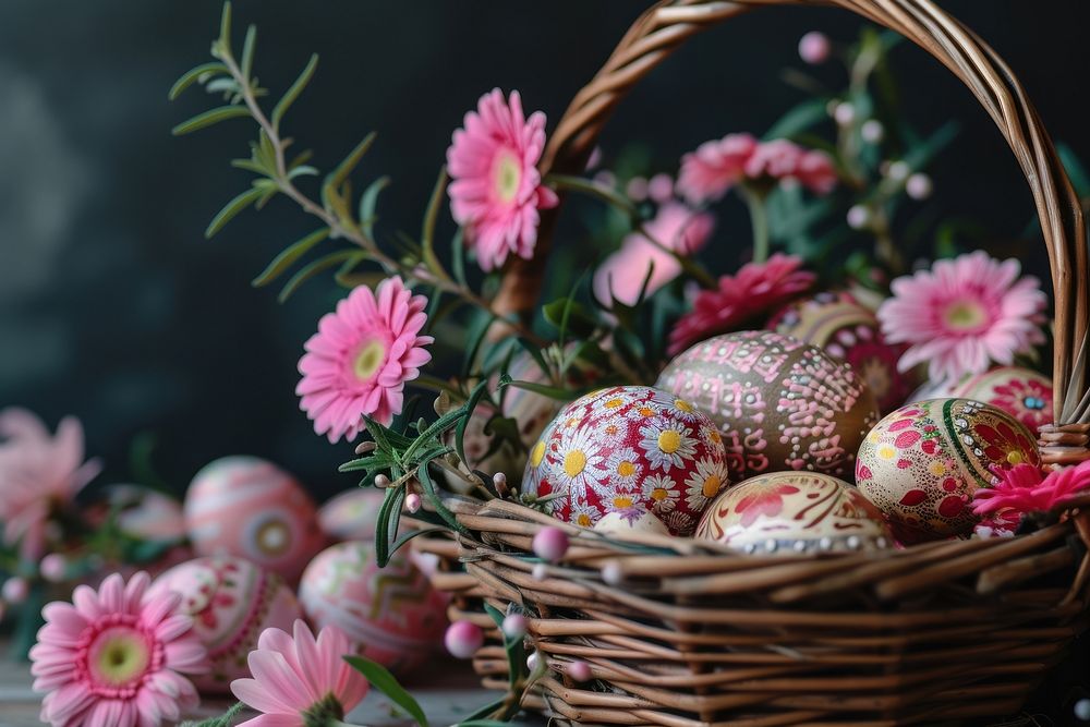 Easter eggs basket easter flower.