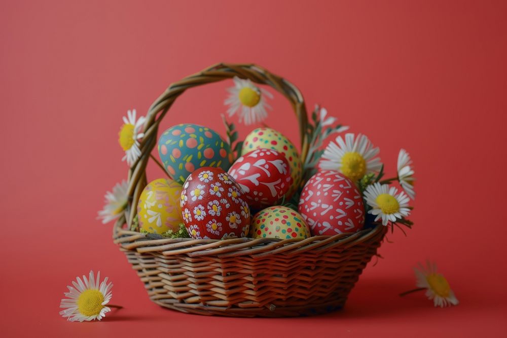 Easter eggs basket easter flower.