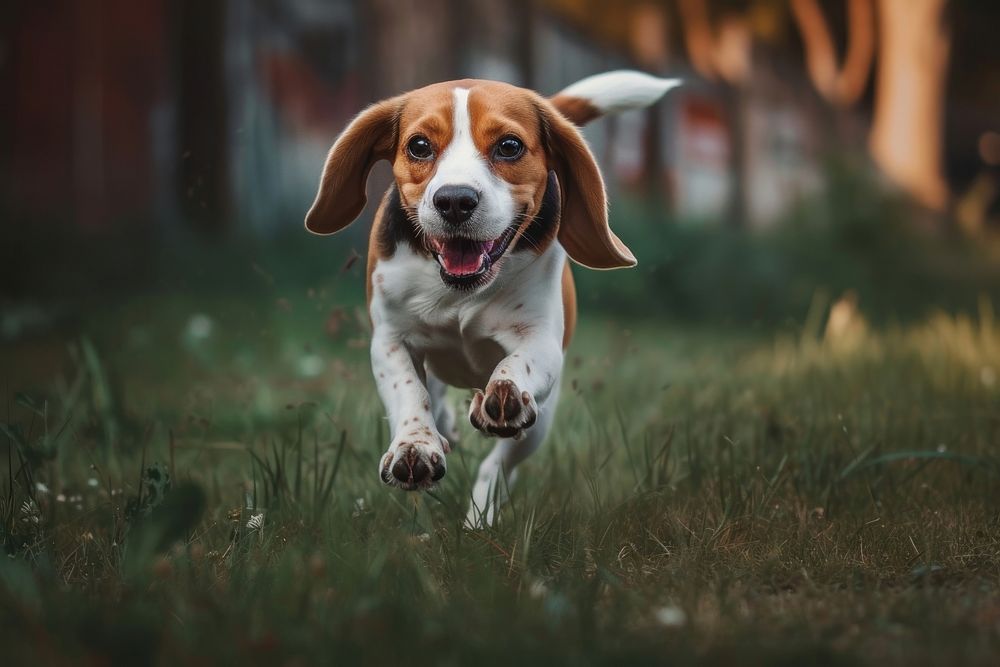 A Beagle dog running in the backyard beagle animal mammal.