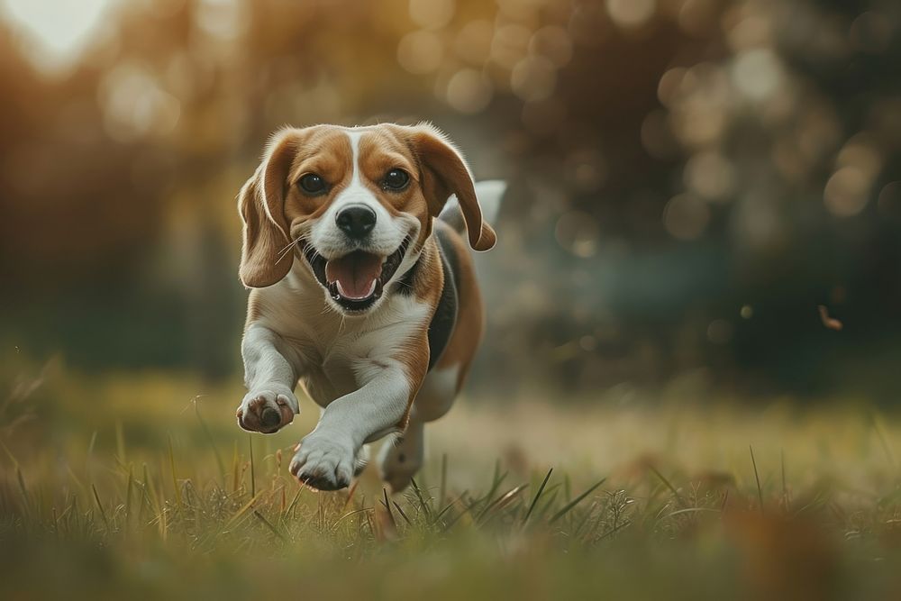 A Beagle dog running in the backyard beagle animal mammal.