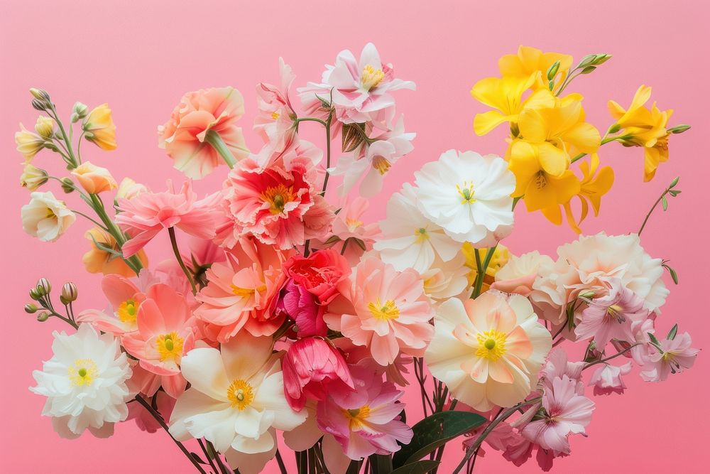 A bouquet with various pastel colors of flowers blossom petal plant.