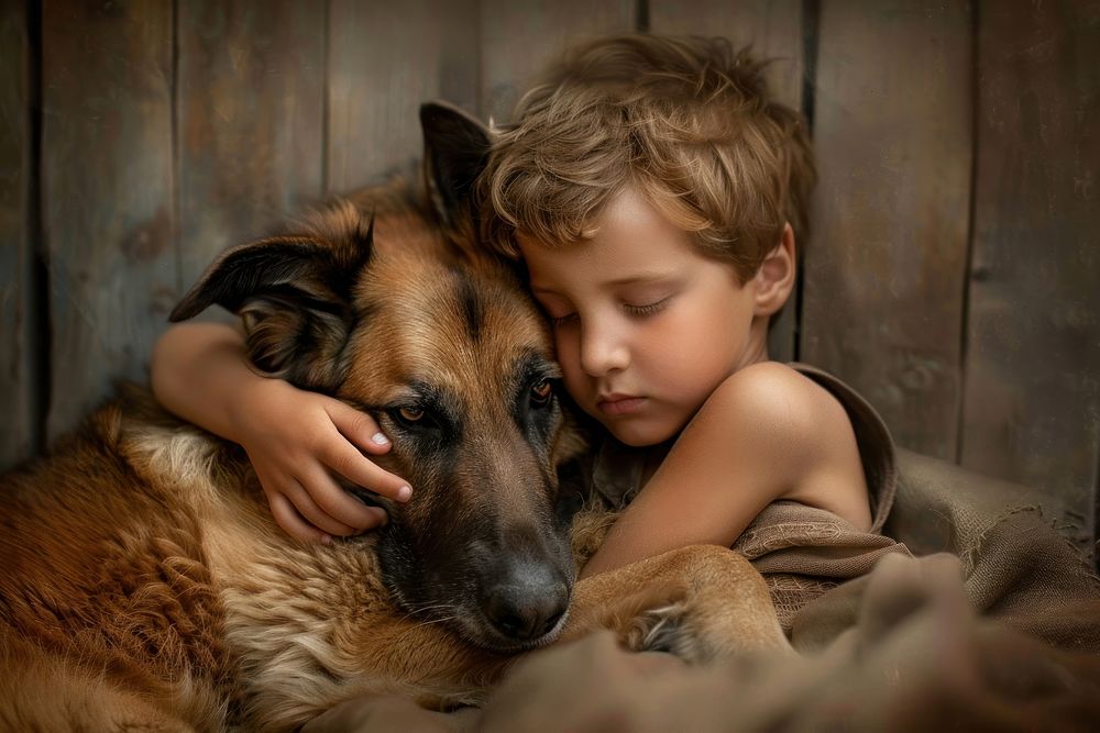 A boy cuddling a dog photography portrait mammal.
