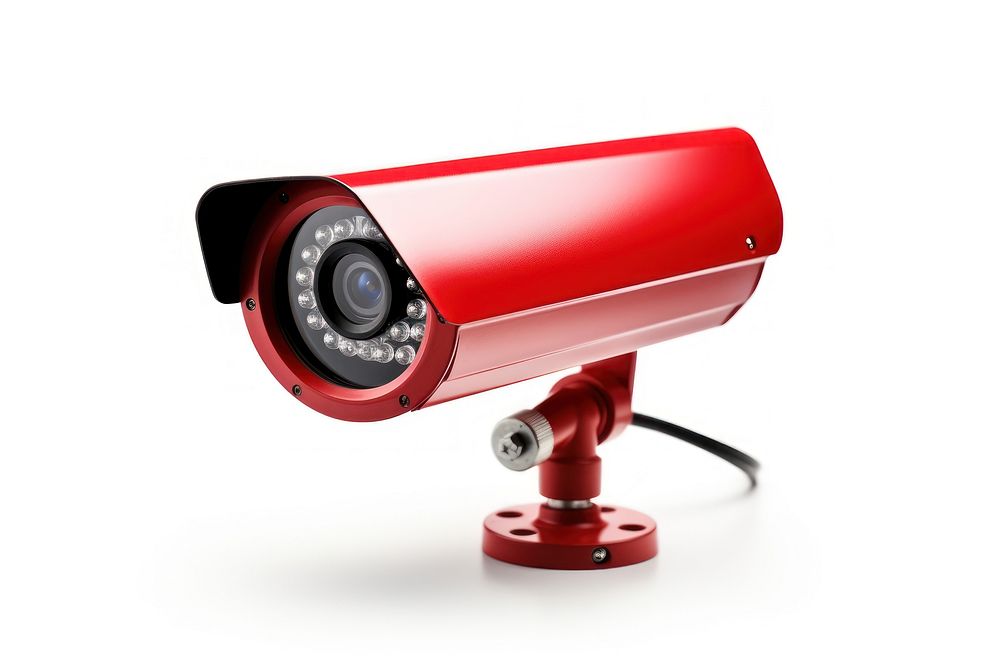 Photo of a colorful CCTV camera white background surveillance.