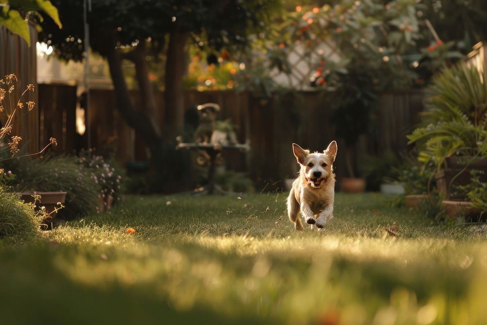 A dog running in the backyard outdoors mammal animal.