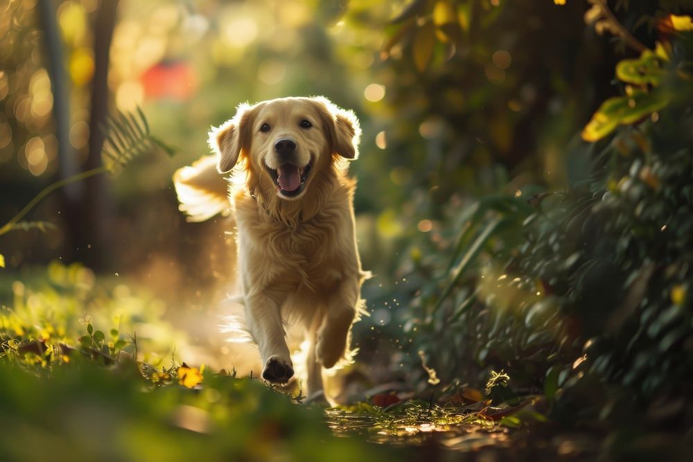 A dog running in the garden animal mammal pet.