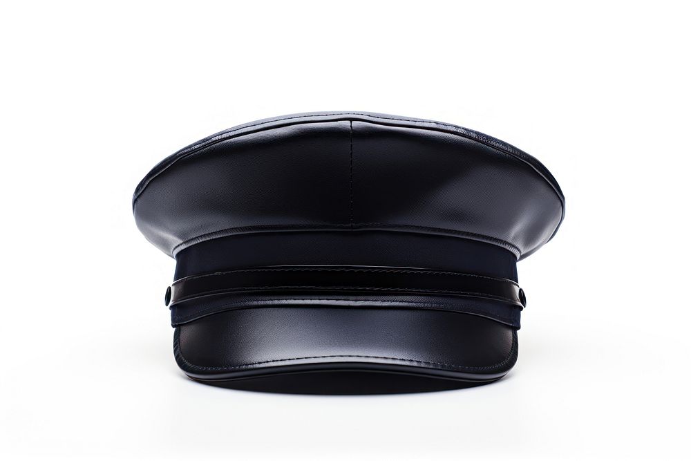 Photo of a generic police cap white background accessories protection.