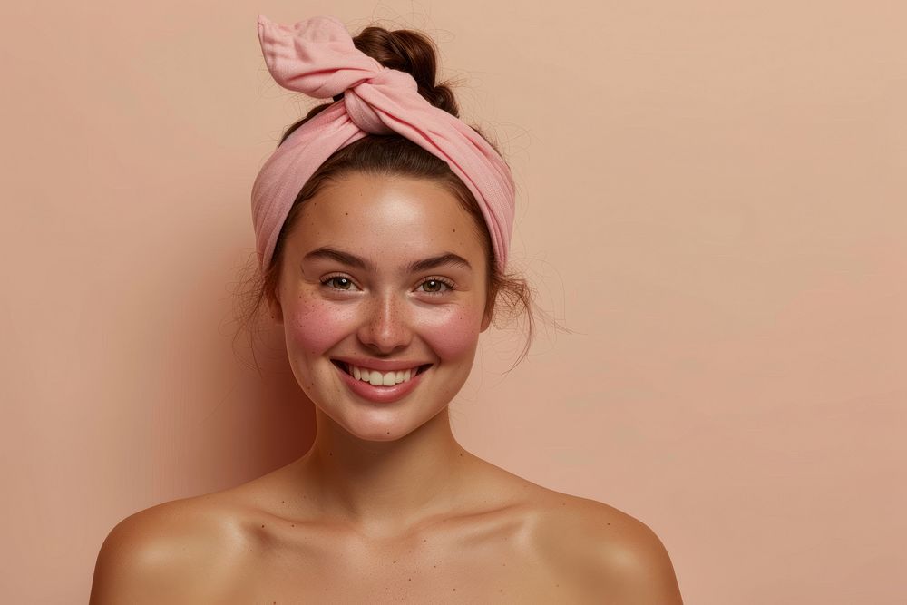 Happy woman with no makeup smile portrait photo.