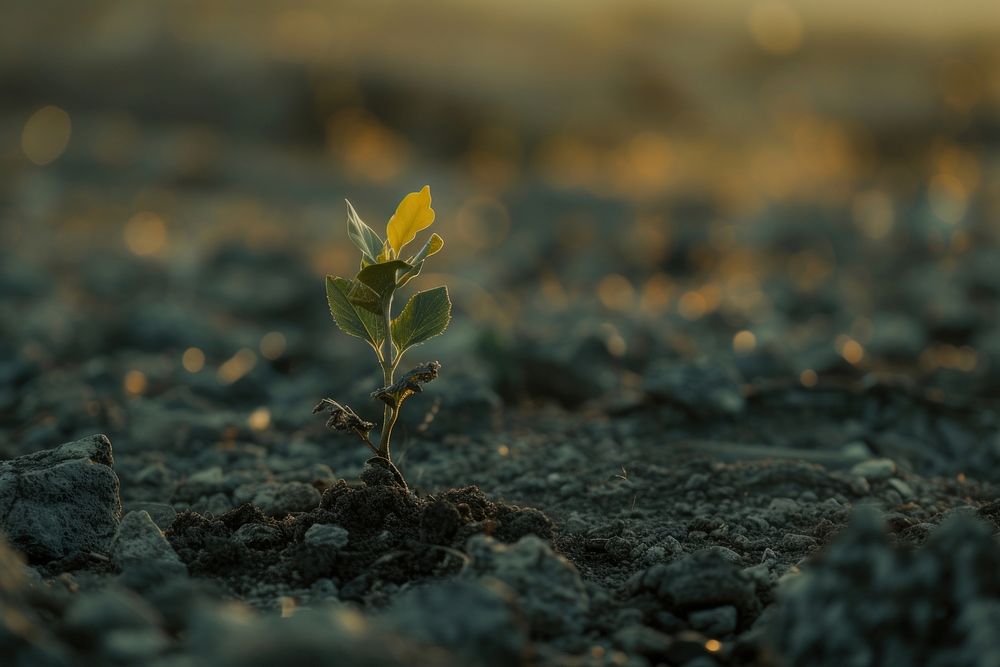 A plant rising out of the dirt outdoors nature soil.