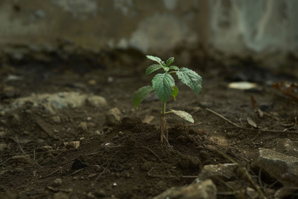 A plant rising out of the dirt green soil leaf.