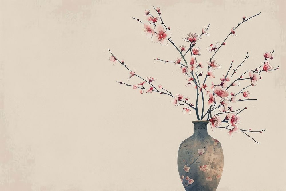 Cherry blossom flowers vase plant art.