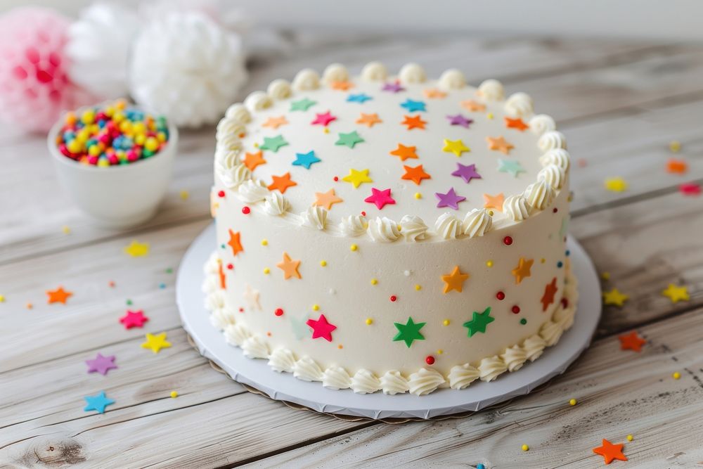 White birthday cake sprinkles dessert icing.