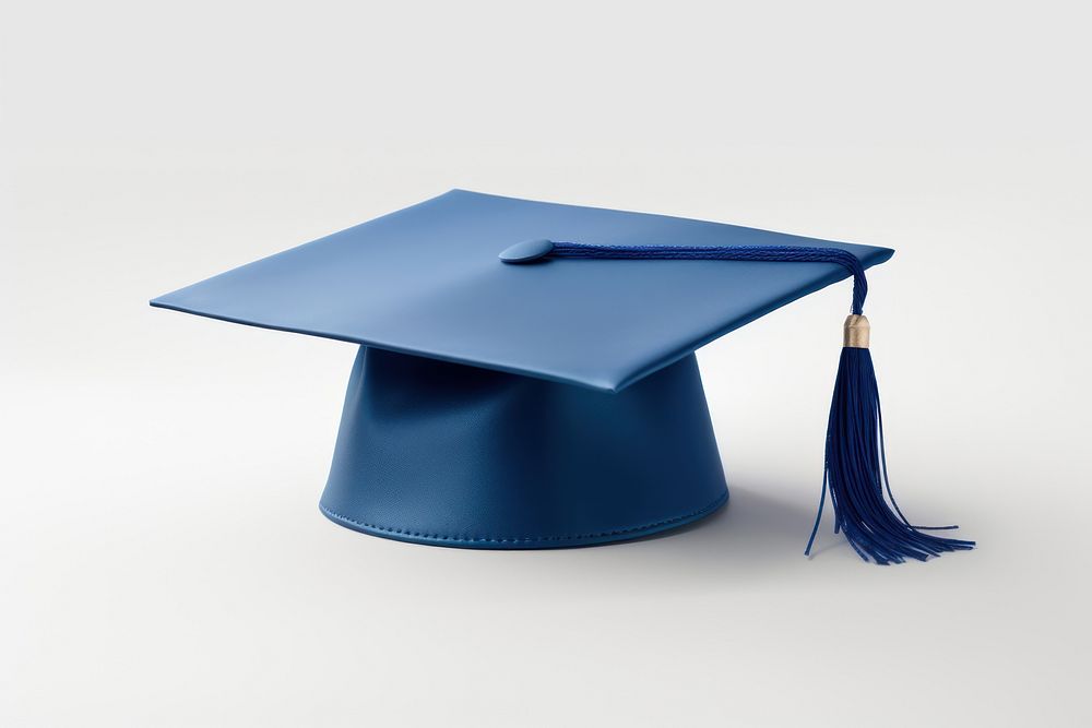 Blue graduation cap white background intelligence certificate.
