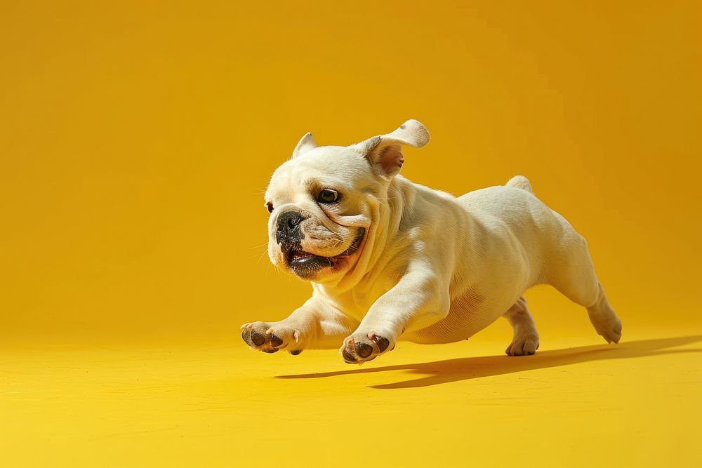Bulldog running animal mammal yellow.