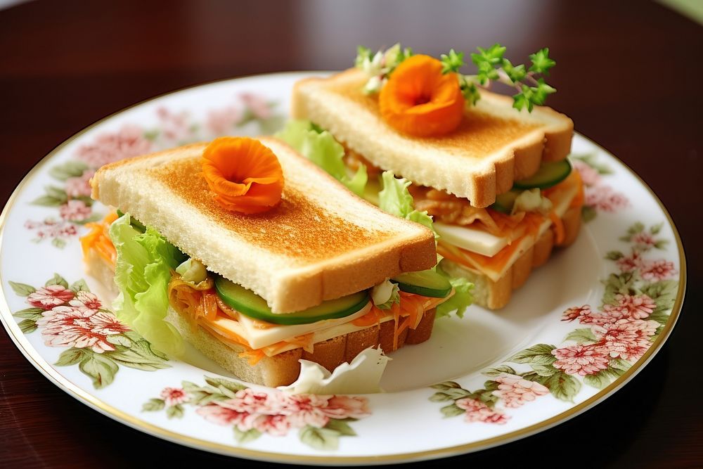Chicken wheat sandwich on dish brunch bread lunch.
